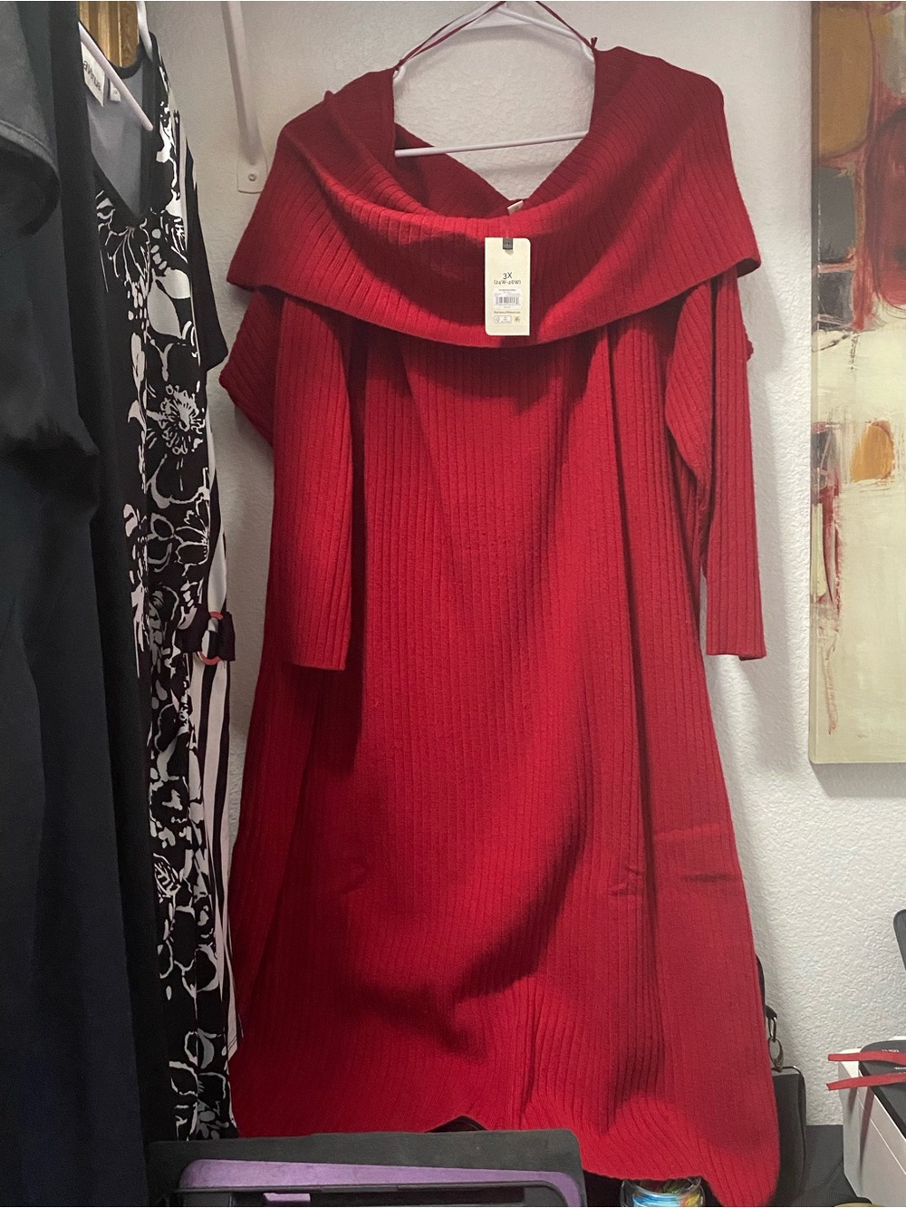 Terra & Sky Red Off-Shoulder Ribbed knit Dress